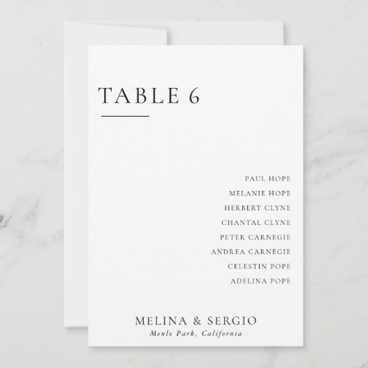 Elegant minimalistisch weddenschap Tabel 6 Kaart (Achterkant)