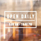Elegant minimalistisch Welkomstscherm Open Daily S Raamsticker (Vel 2)