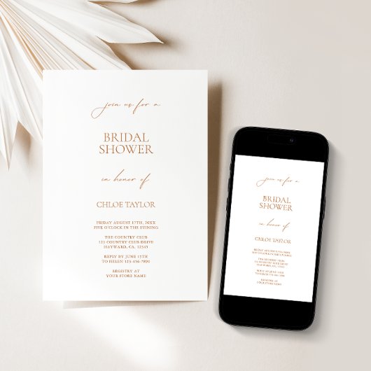 Elegant minimalistisch White Bridal Shower Invitat Kaart
