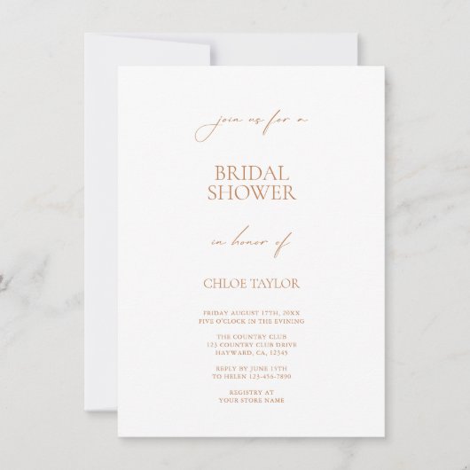 Elegant minimalistisch White Bridal Shower Invitat Kaart (Voorkant)