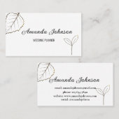 Elegant Minimalistisch White en Gold Floral Visitekaartje (Voorkant / Achterkant)