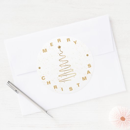 Elegant minimalistisch White Gold Star Merry-kerst Ronde Sticker (Envelop)