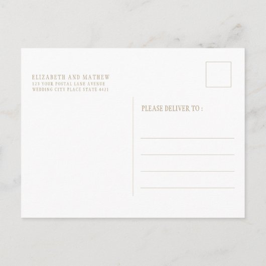 Elegant minimalistisch White Gold Wedding Uitnodiging Briefkaart (Achterkant)