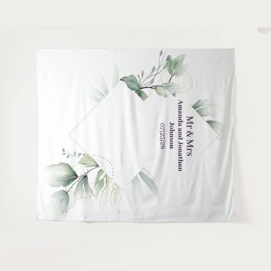 Elegant minimalistisch White Greenery Wedding Back Wandkleed (Voorkant (horizontaal))