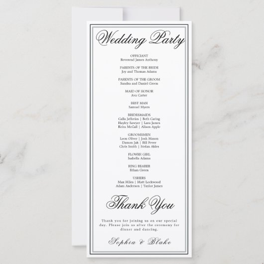 Elegant minimalistisch wit bruiloft programma (Achterkant)