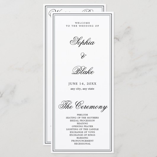 Elegant minimalistisch wit bruiloft programma (Voorkant / Achterkant)