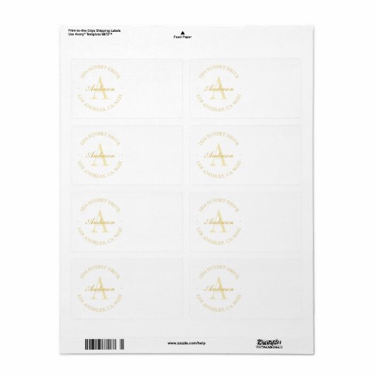 Elegant minimalistisch wit en goudmonogram Etiket (Full Sheet)