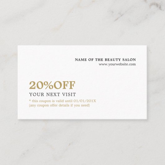 Elegant minimalistisch wit Faux Gold Coupon Beauty (Voorkant)