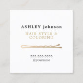 Elegant minimalistisch wit Faux Gold Hairdresser Vierkante Visitekaartje (Voorkant)