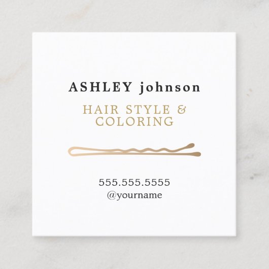 Elegant minimalistisch wit Faux Gold Hairdresser Vierkante Visitekaartje (Voorkant)