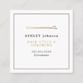 Elegant minimalistisch wit Faux Gold Hairdresser Vierkante Visitekaartje (Voorkant)