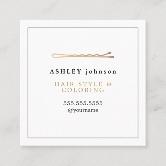 Elegant minimalistisch wit Faux Gold Hairdresser Vierkante Visitekaartje (Voorkant)