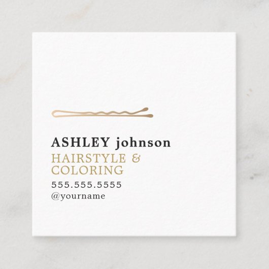 Elegant minimalistisch wit Faux Gold Hairdresser Vierkante Visitekaartje (Voorkant)