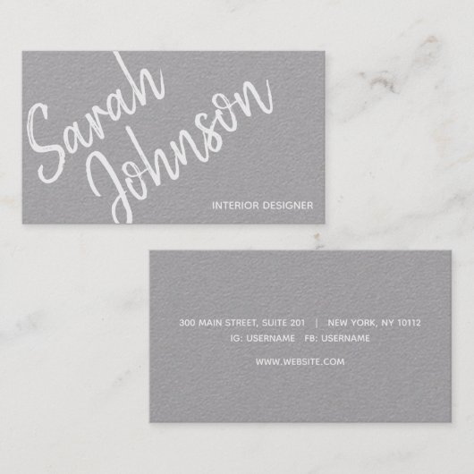 Elegant minimalistisch wit kalligrafie grijs Kraft Visitekaartje (Voorkant / Achterkant)