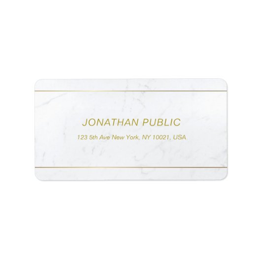 Elegant minimalistisch wit marmer Gold Text Modern Etiket (Voorkant)
