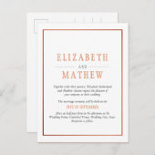 Elegant minimalistisch wit Sinaasappel koper bruil Uitnodiging Briefkaart (Voorkant / Achterkant)