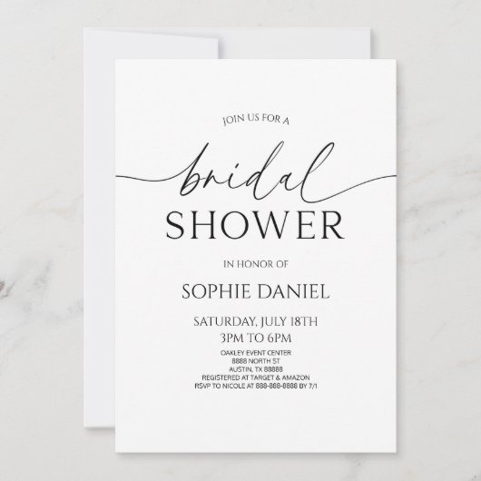 Elegant minimalistisch wit zwart Vrijgezellenfeest Kaart (Voorkant)