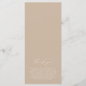 Elegant-minimalistisch witbruiloft- en beige wedde menu (Achterkant)