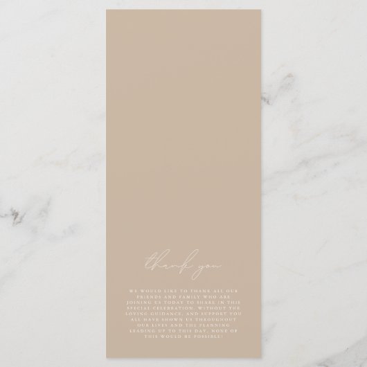 Elegant-minimalistisch witbruiloft- en beige wedde menu (Achterkant)