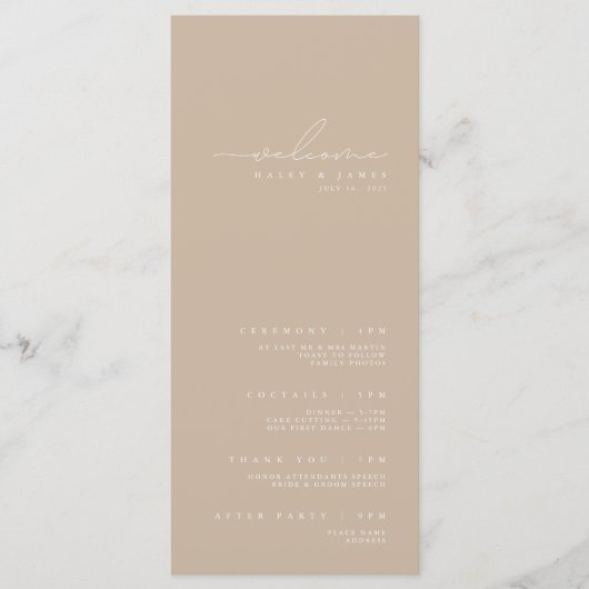 Elegant-minimalistisch witbruiloft- en beige wedde menu (Voorkant)