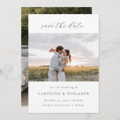 Elegant minimalistisch witscript bruiloft twee fot save the date (Voorkant / Achterkant)