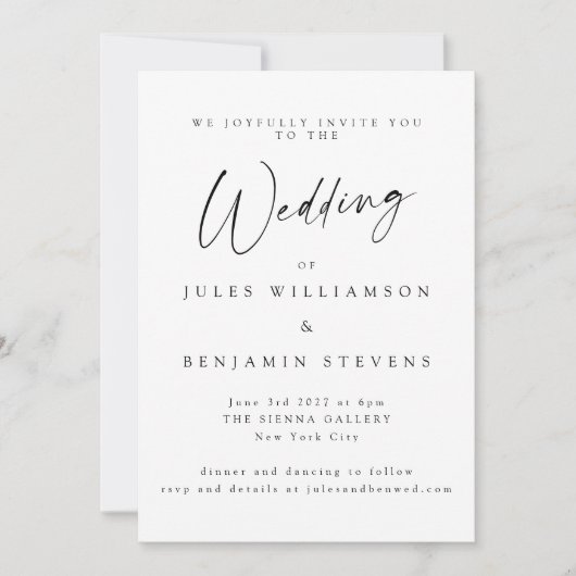 Elegant minimalistisch witscript Serif Wedding Kaart (Voorkant)