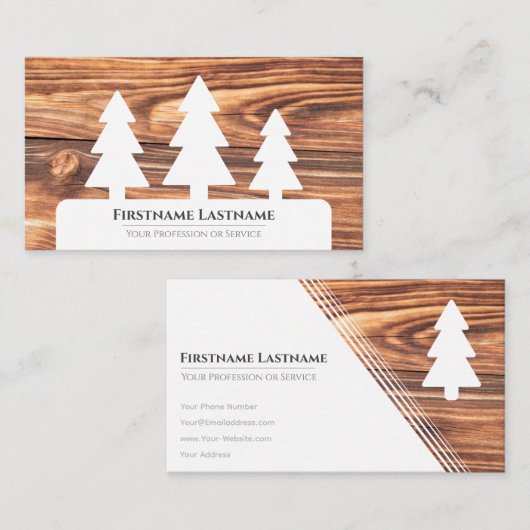 Elegant minimalistisch witte bomen bruin hout visitekaartje (Voorkant / Achterkant)