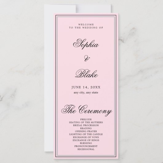 Elegant Minimalistisch Zachte Roze Huwelijksprogra (Voorkant)