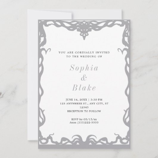 Elegant-minimalistisch zilver en wittekenweddensch kaart (Voorkant)