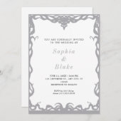 Elegant-minimalistisch zilver en wittekenweddensch kaart (Voorkant / Achterkant)