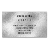 Elegant minimalistisch zilver metallic magnetisch visitekaartje (Voorkant)