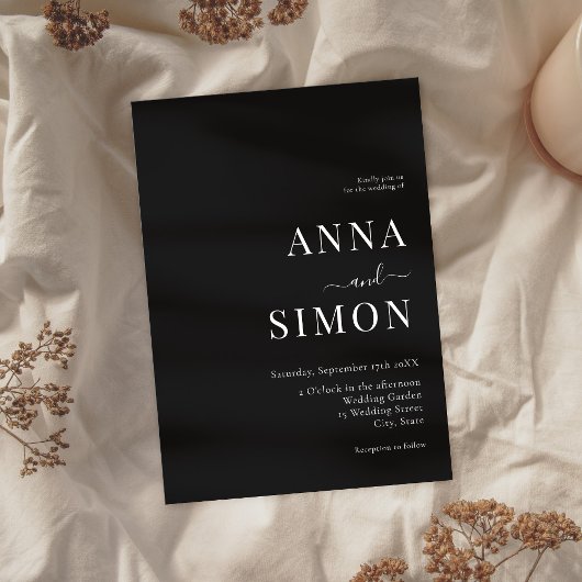 Elegant minimalistisch zwart All-in-One huwelijk Kaart