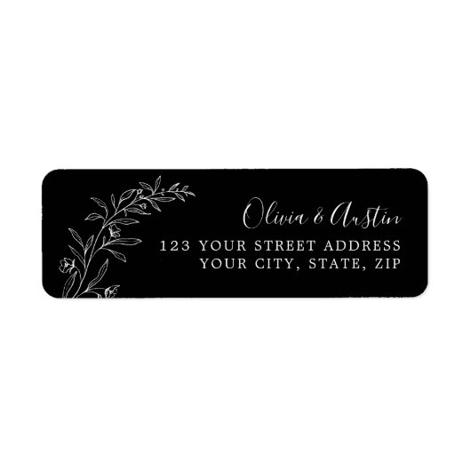 Elegant minimalistisch zwart bruiloft retouradres etiket (Voorkant)