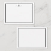 Elegant minimalistisch zwart drielettermonogram notitiekaartje (Voorkant / Achterkant)