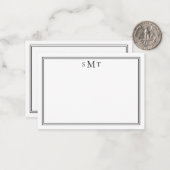 Elegant minimalistisch zwart drielettermonogram notitiekaartje (Voorkant / Achterkant in situ)
