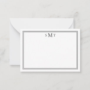 Elegant minimalistisch zwart drielettermonogram notitiekaartje