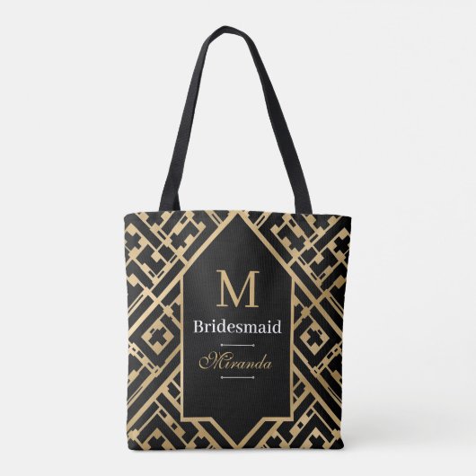 Elegant minimalistisch zwart en goud custom monogr tote bag (Achterkant)