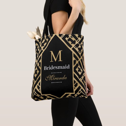 Elegant minimalistisch zwart en goud custom monogr tote bag (Dichtbij)