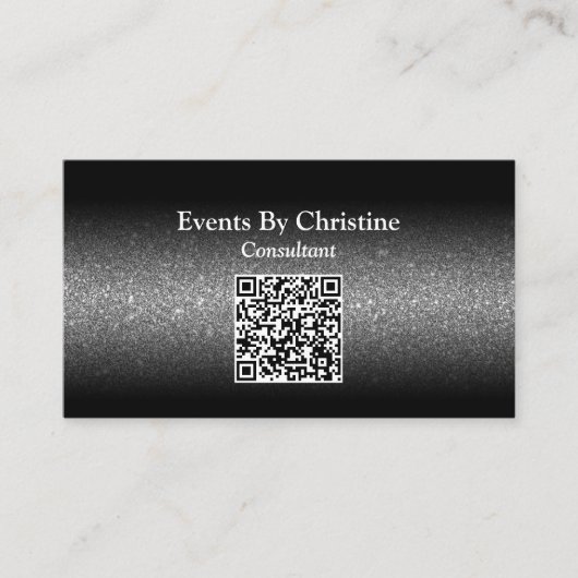 Elegant minimalistisch zwart Glitter Ombre QR-code Visitekaartje (Voorkant)