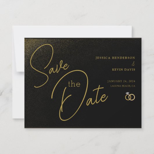 Elegant minimalistisch zwart & Gold Save-the-Date Save The Date (Voorkant)