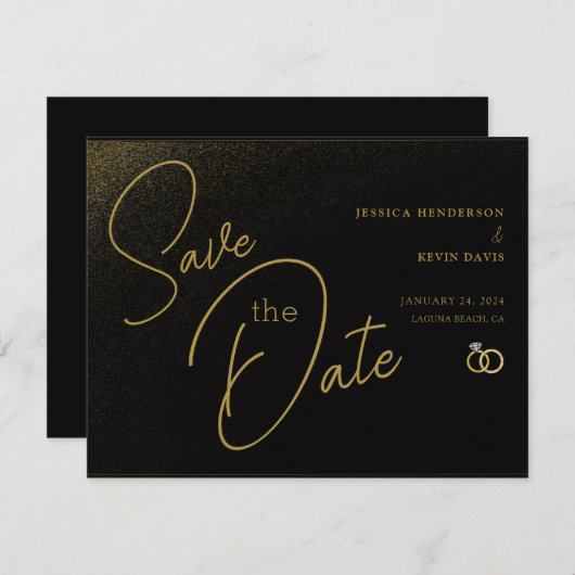 Elegant minimalistisch zwart & Gold Save-the-Date Save The Date (Voorkant / Achterkant)