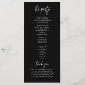 Elegant minimalistisch zwart huwelijksceremonie pr menu (Achterkant)