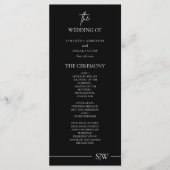 Elegant minimalistisch zwart huwelijksceremonie pr menu (Voorkant)