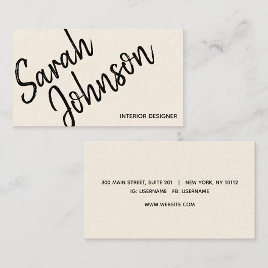 Elegant minimalistisch zwart kalligrafiemsteen visitekaartje (Voorkant / Achterkant)