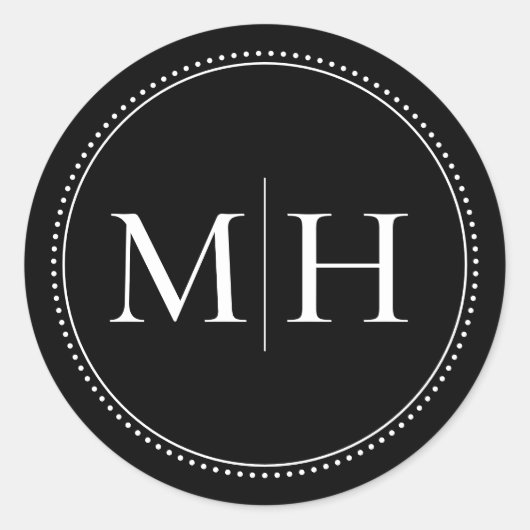 Elegant minimalistisch zwart monogram gestippelde  ronde sticker (Voorkant)