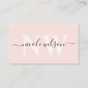Elegant minimalistisch zwart-roze monogram visitekaartje
