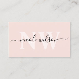 Elegant minimalistisch zwart-roze monogram visitekaartje