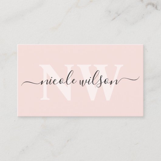 Elegant minimalistisch zwart-roze monogram visitekaartje (Voorkant)