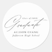 Elegant minimalistisch zwart Script-Afstuderen Ronde Sticker (Voorkant)