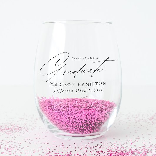 Elegant minimalistisch zwart Script-Afstuderen Wijnglas Zonder Voet